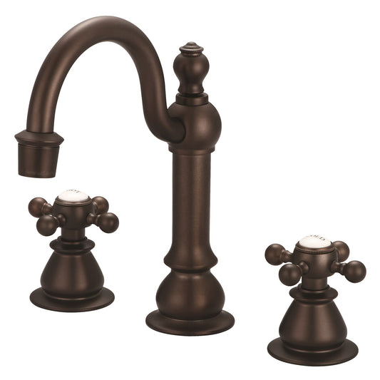 Water Creation | American 20th Century Classic Widespread Lavatory F2-0012 Faucets With Pop-Up Drain in Oil-rubbed Bronze Finish With Metal Lever Handles, Hot And Cold Labels Included | F2-0012-03-BX