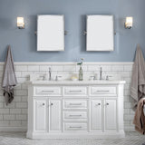 Water Creation | 60" Palace Collection Quartz Carrara Pure White Bathroom Vanity Set With Hardware And F2-0012 Faucets, Mirror in Chrome Finish | PA60QZ01PW-E18TL1201