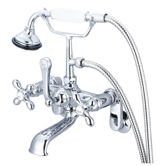 Water Creation | Vintage Classic Adjustable Center Wall Mount Tub Faucet With Swivel Wall Connector & Handheld Shower in Chrome Finish With Metal Lever Handles, Hot And Cold Labels Included | F6-0009-01-AX