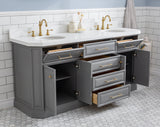 Water Creation | 72" Palace Collection Quartz Carrara Cashmere Grey Bathroom Vanity Set With Hardware And F2-0012 Faucets in Satin Gold Finish And Only Mirrors in Chrome Finish | PA72QZ06CG-E18TL1206