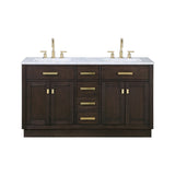 Water Creation | Chestnut 60 In. Double Sink Carrara White Marble Countertop Vanity In Brown Oak | CH60CW06BK-000000000