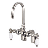 Water Creation | Vintage Classic Adjustable Spread Wall Mount Tub Faucet With Gooseneck Spout & Swivel Wall Connector in Polished Nickel (PVD) Finish With Porcelain Lever Handles Without labels | F6-0015-05-PL