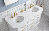 Water Creation | 60" Palace Collection Quartz Carrara Pure White Bathroom Vanity Set With Hardware And F2-0012 Faucets in Satin Gold Finish And Only Mirrors in Chrome Finish | PA60QZ06PW-E18TL1206