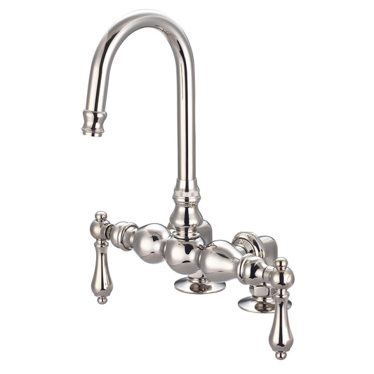 Water Creation | Vintage Classic 3.375 Inch Center Deck Mount Tub Faucet With Gooseneck Spout & 2 Inch Risers in Polished Nickel (PVD) Finish With Metal Lever Handles Without Labels | F6-0016-05-AL
