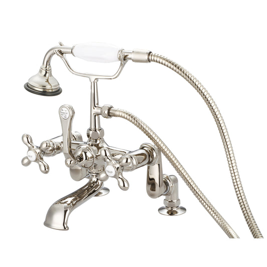 Water Creation | Vintage Classic Adjustable Center Deck Mount Tub Faucet With Handheld Shower in Polished Nickel (PVD) Finish With Metal Lever Handles, Hot And Cold Labels Included | F6-0008-05-AX