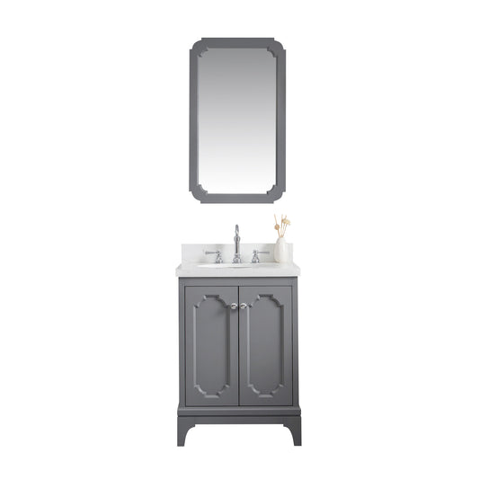 Water Creation | Queen 24-Inch Single Sink Quartz Carrara Vanity In Cashmere Grey With Matching Mirror(s) and F2-0012-01-TL Lavatory Faucet(s) | QU24QZ01CG-Q21TL1201