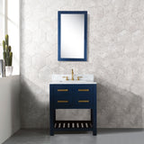 Water Creation | 30 Inch Monarch Blue Single Sink Bathroom Vanity With F2-0012 Satin Gold Faucet From The Madalyn Collection | MA30CW06MB-000TL1206