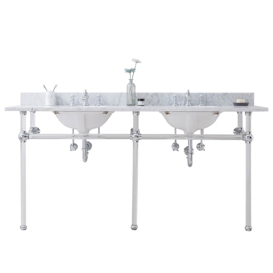 Water Creation | Empire 72 Inch Wide Double Wash Stand, P-Trap, Counter Top with Basin, and F2-0013 Faucet included in Chrome Finish | EP72D-0113