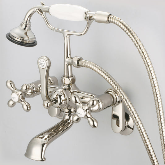 Water Creation | Vintage Classic Adjustable Center Wall Mount Tub Faucet With Swivel Wall Connector & Handheld Shower in Polished Nickel (PVD) Finish With Metal Lever Handles, Hot And Cold Labels Included | F6-0009-05-AX