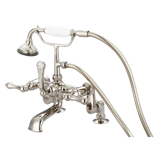 Water Creation | Vintage Classic Adjustable Center Deck Mount Tub Faucet With Handheld Shower in Polished Nickel (PVD) Finish With Metal Lever Handles Without Labels | F6-0008-05-AL