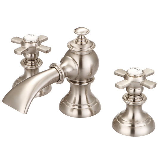 Water Creation | Modern Classic Widespread Lavatory F2-0013 Faucets With Pop-Up Drain in Brushed Nickel Finish With Flat Cross Handles | F2-0013-02-FX