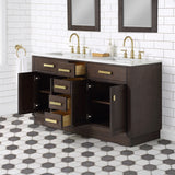 Water Creation | Chestnut 60 In. Double Sink Carrara White Marble Countertop Vanity In Brown Oak | CH60CW06BK-000000000