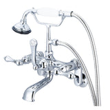 Water Creation | Vintage Classic Adjustable Center Wall Mount Tub Faucet With Swivel Wall Connector & Handheld Shower in Chrome Finish With Metal Lever Handles Without Labels | F6-0009-01-AL