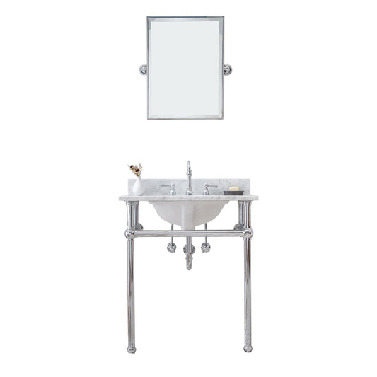 Water Creation | Embassy 30 Inch Wide Single Wash Stand, P-Trap, Counter Top with Basin, F2-0012 Faucet and Mirror included in Chrome Finish | EB30E-0112