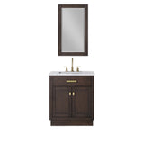 Water Creation | Chestnut 30 In. Single Sink Carrara White Marble Countertop Vanity In Brown Oak with Grooseneck Faucet and Mirror | CH30CW06BK-R21BL1406