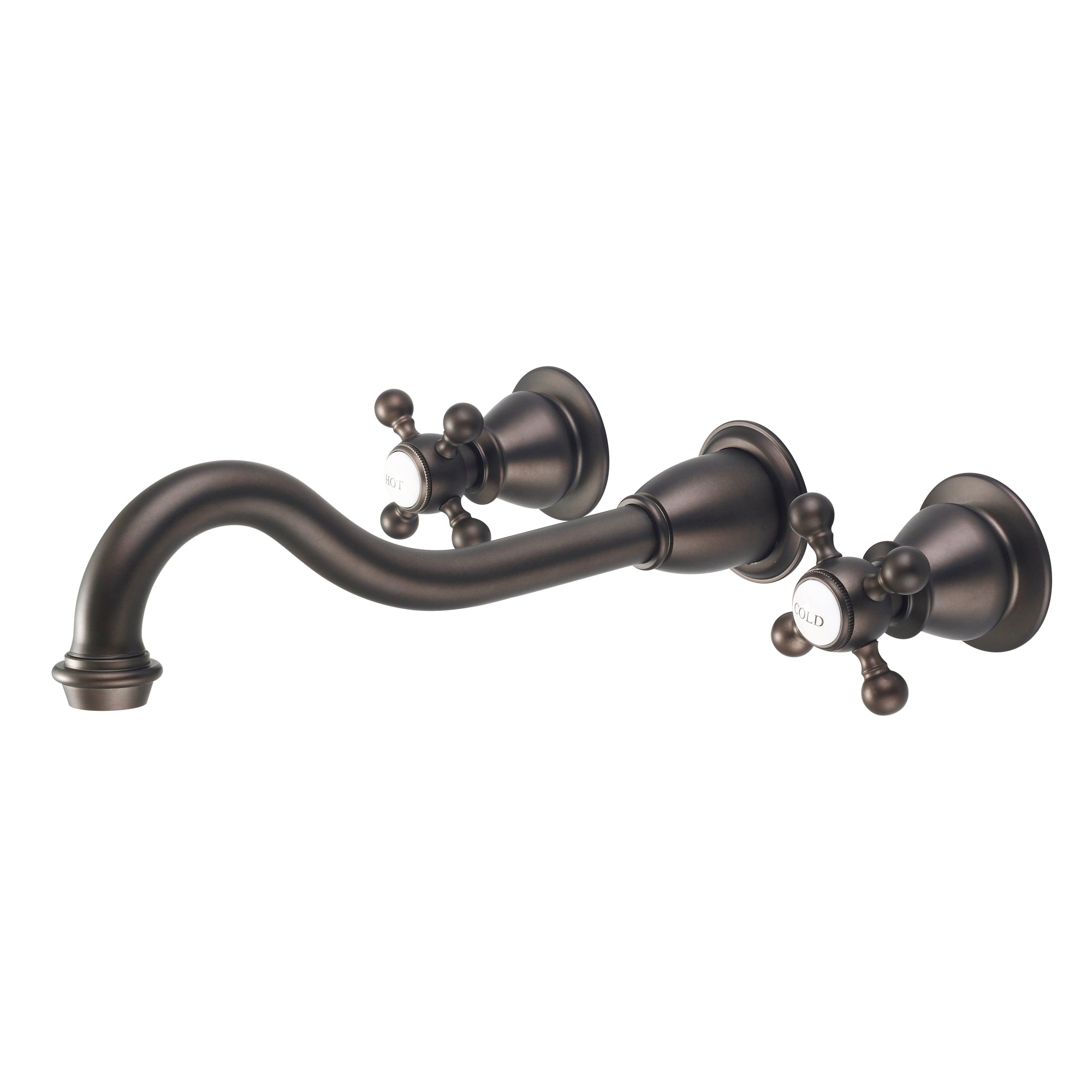 Water Creation | Elegant Spout Wall Mount Vessel/Lavatory Faucets in Oil-rubbed Bronze Finish Finish With Metal Lever Handles, Hot And Cold Labels Included | F4-0001-03-BX