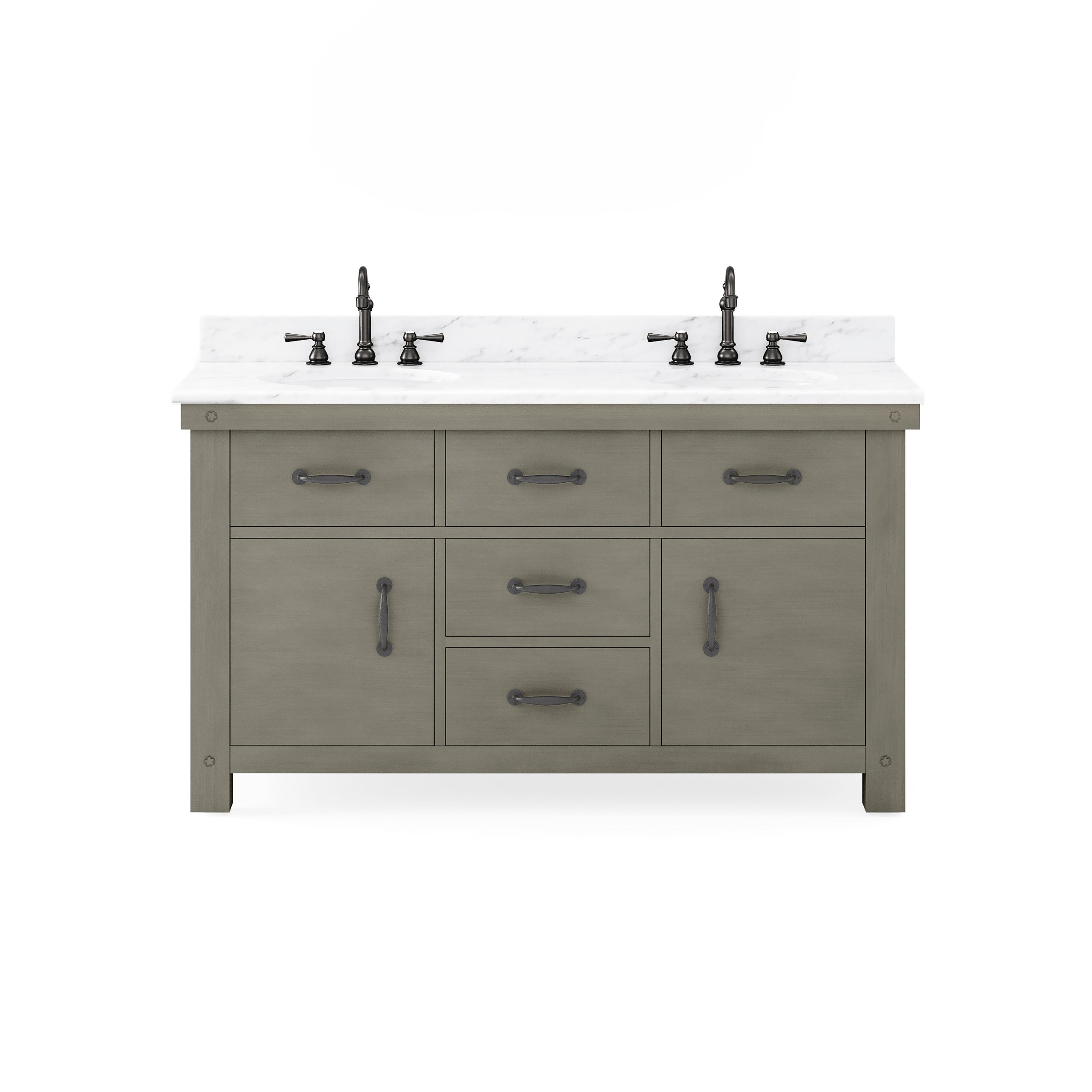 Water Creation | 60 Inch Grizzle Grey Double Sink Bathroom Vanity With Faucets With Carrara White Marble Counter Top From The ABERDEEN Collection | AB60CW03GG-000BX1203