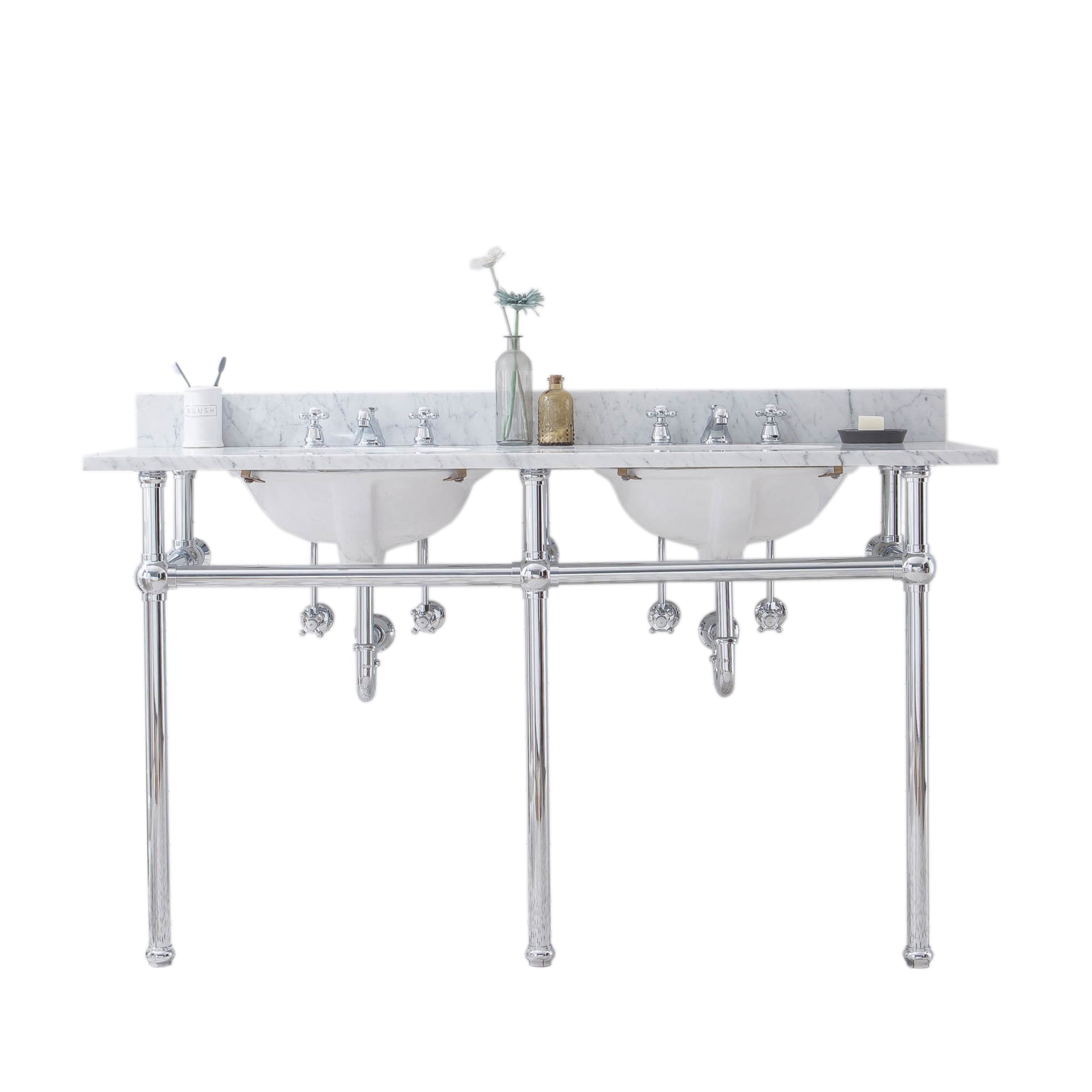 Water Creation | Embassy 60 Inch Wide Double Wash Stand, P-Trap, and Counter Top with Basin included in Chrome Finish | EB60C-0100