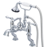 Water Creation | Vintage Classic Adjustable Center Deck Mount Tub Faucet With Handheld Shower in Chrome Finish With Metal Lever Handles Without Labels | F6-0004-01-AL