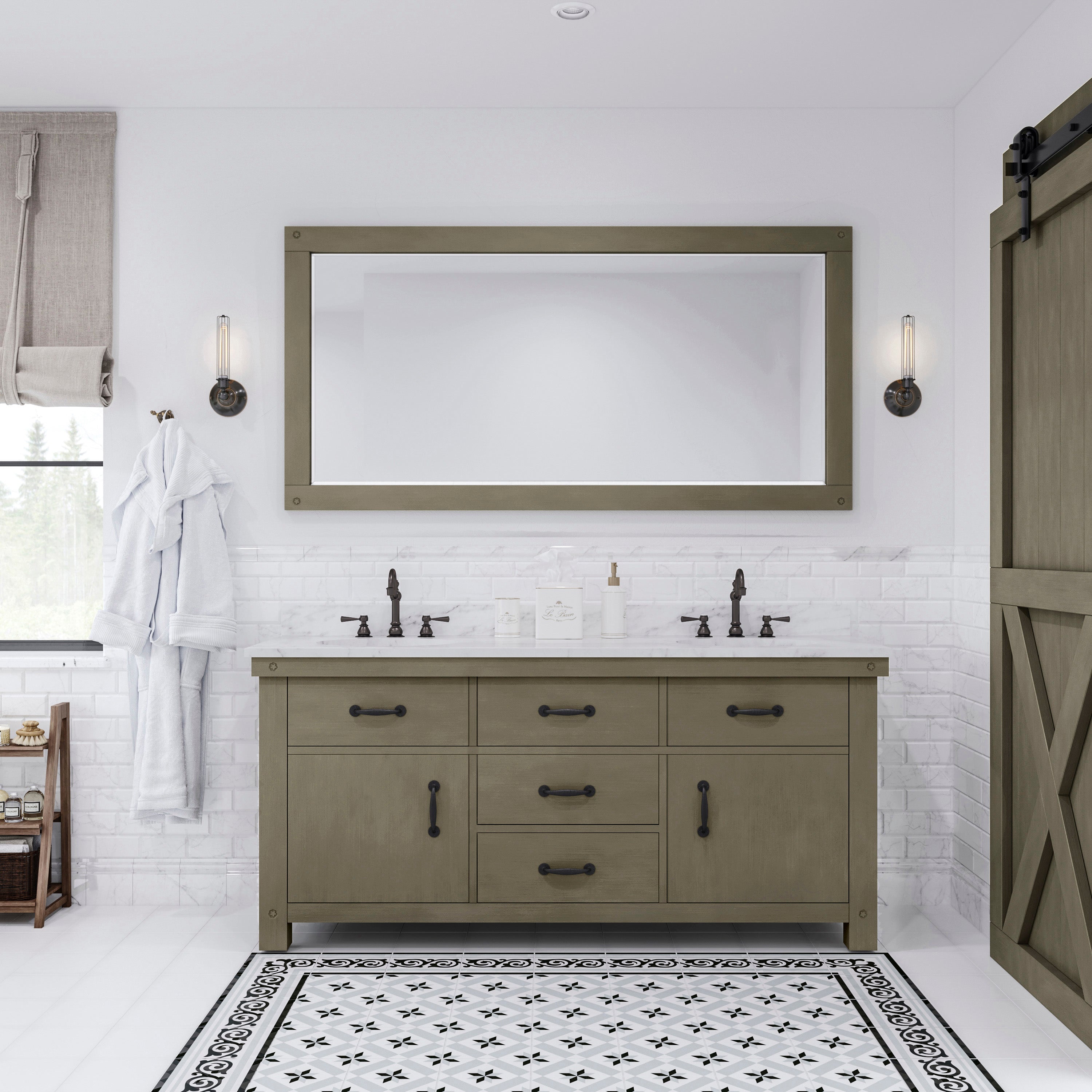 Water Creation | 72 Inch Grizzle Grey Double Sink Bathroom Vanity With Mirror With Carrara White Marble Counter Top From The ABERDEEN Collection | AB72CW03GG-A72000000