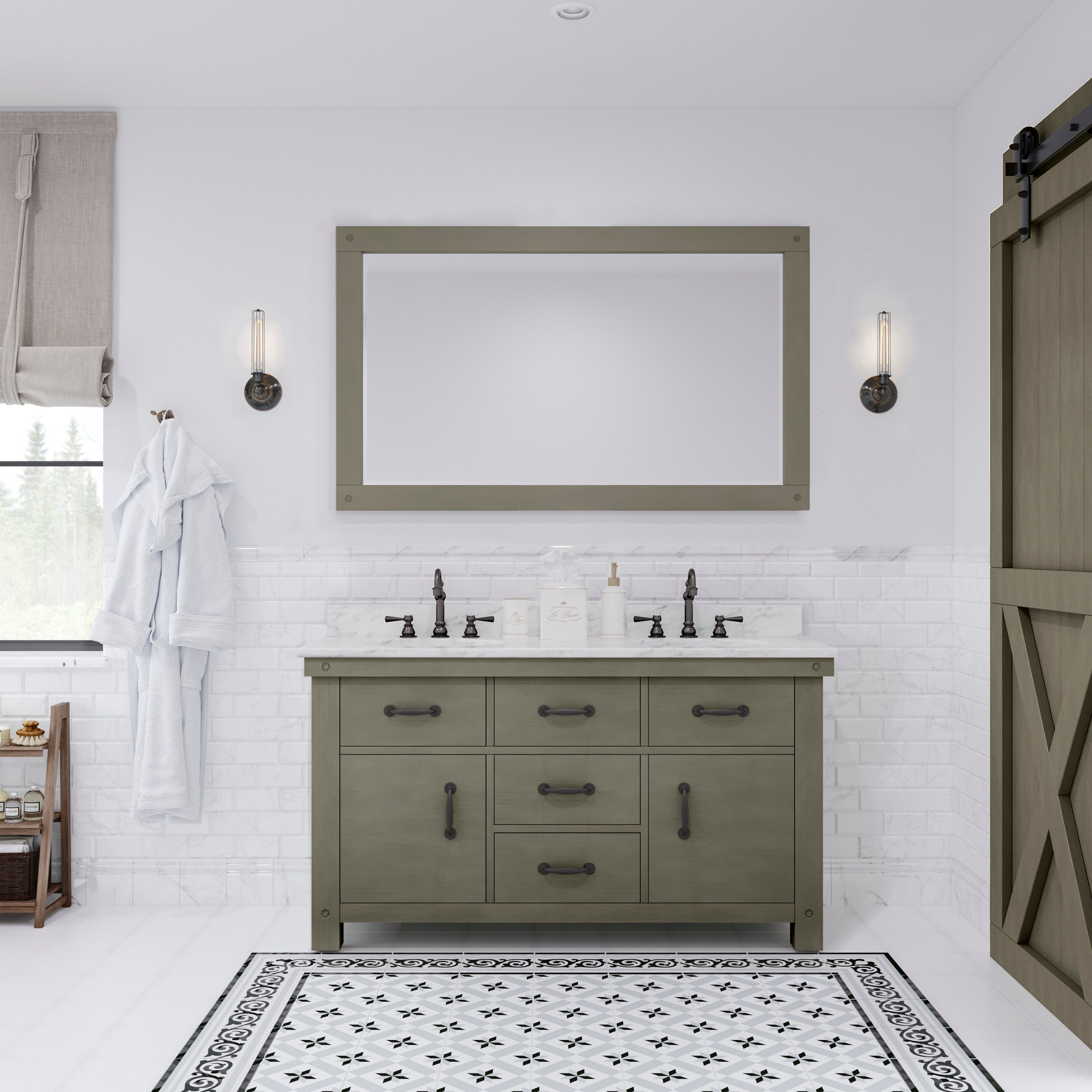 Water Creation | 60 Inch Grizzle Grey Double Sink Bathroom Vanity With Mirror With Carrara White Marble Counter Top From The ABERDEEN Collection | AB60CW03GG-A60000000