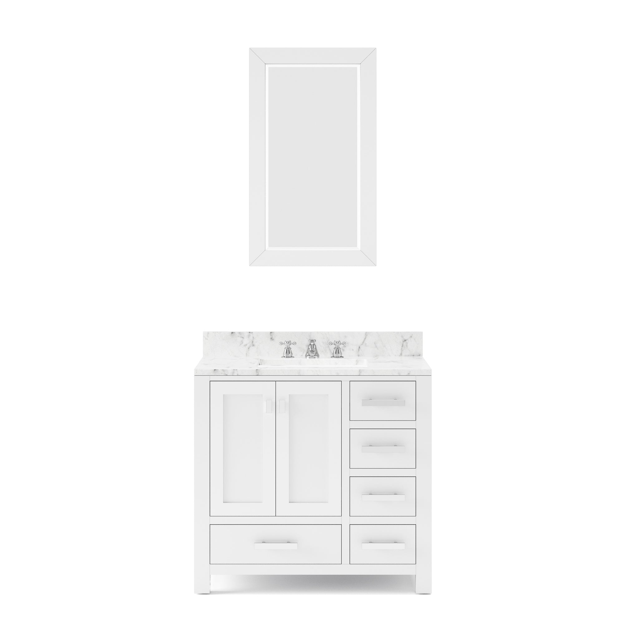 Water Creation | 36 Inch Wide Pure White Single Sink Bathroom Vanity With Matching Mirror And Faucet(s) From The Madison Collection | MS36CW01PW-R24BX0901