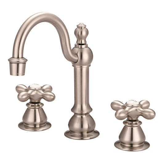 Water Creation | American 20th Century Classic Widespread Lavatory F2-0012 Faucets With Pop-Up Drain in Brushed Nickel Finish With Metal Cross Handles, Hot And Cold Labels Included | F2-0012-02-AX