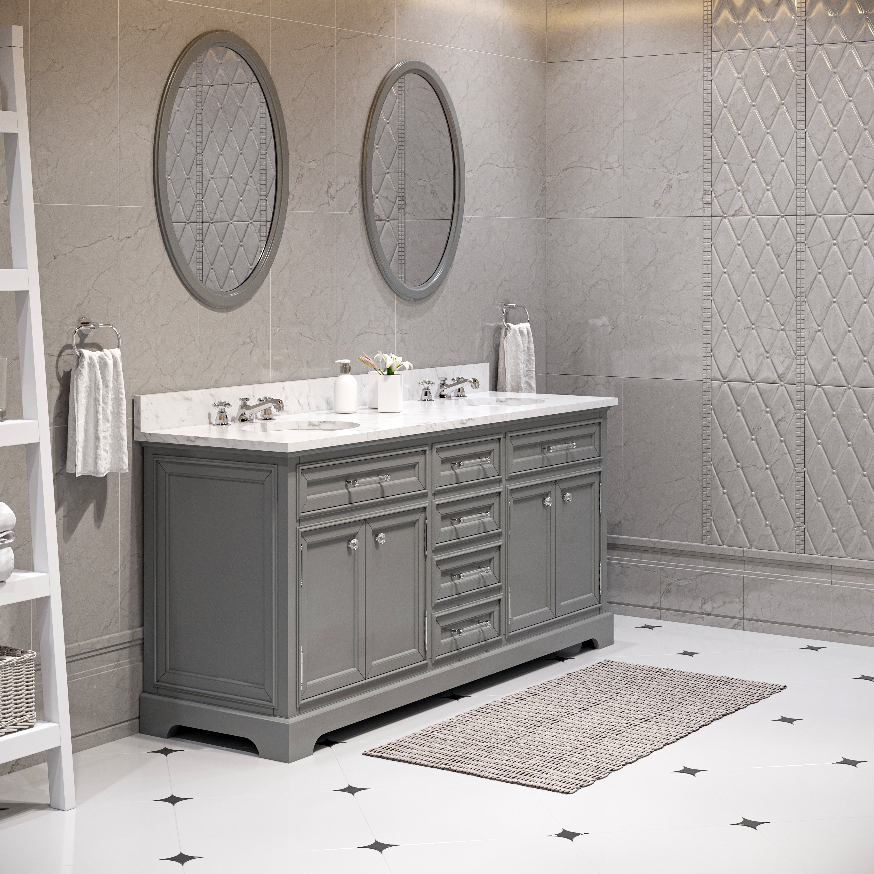 Water Creation | 72 Inch Cashmere Grey Double Sink Bathroom Vanity With Matching Framed Mirrors From The Derby Collection | DE72CW01CG-O24000000
