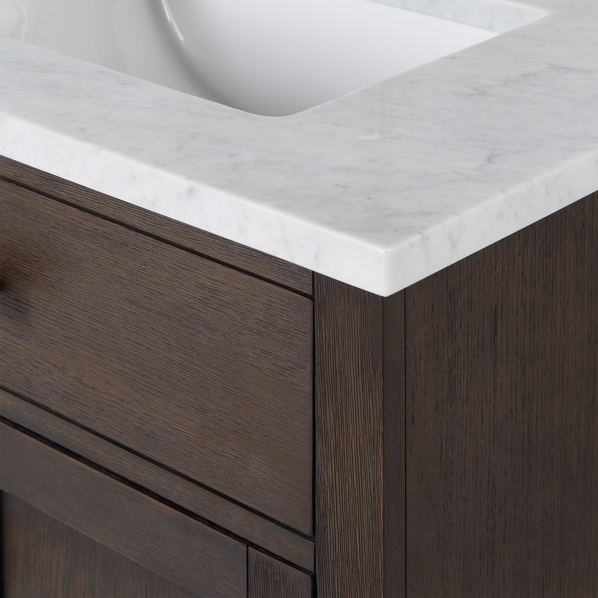 Water Creation | Chestnut 72 In. Double Sink Carrara White Marble Countertop Vanity In Brown Oak with Grooseneck Faucets and Mirrors | CH72CW06BK-R21BL1406