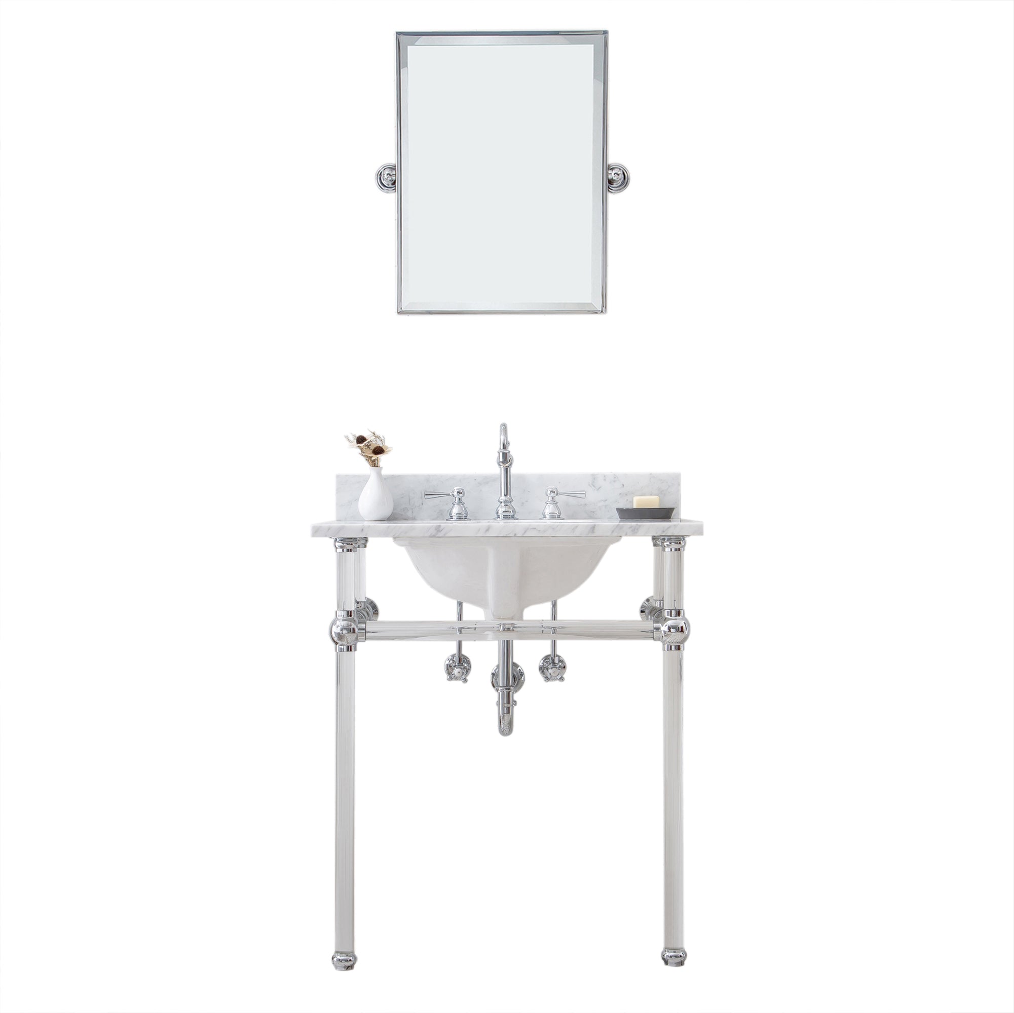 Water Creation | Empire 30 Inch Wide Single Wash Stand, P-Trap, Counter Top with Basin, F2-0012 Faucet and Mirror included in Chrome Finish | EP30E-0112