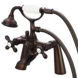 Water Creation | Vintage Classic 7 Inch Spread Deck Mount Tub Faucet With Handheld Shower in Oil-rubbed Bronze Finish Finish With Metal Lever Handles, Hot And Cold Labels Included | F6-0003-03-AX