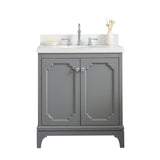 Water Creation | Queen 30-Inch Single Sink Quartz Carrara Vanity In Cashmere Grey  With F2-0012-01-TL Lavatory Faucet(s) | QU30QZ01CG-000TL1201