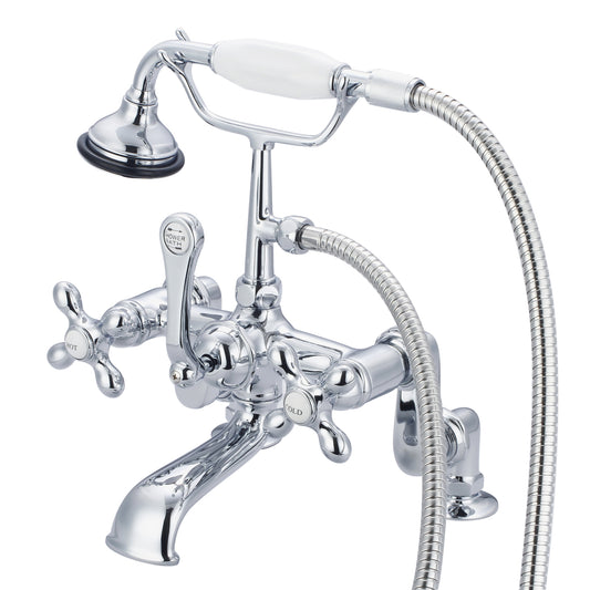 Water Creation | Vintage Classic Adjustable Center Deck Mount Tub Faucet With Handheld Shower in Chrome Finish With Metal Lever Handles, Hot And Cold Labels Included | F6-0008-01-AX