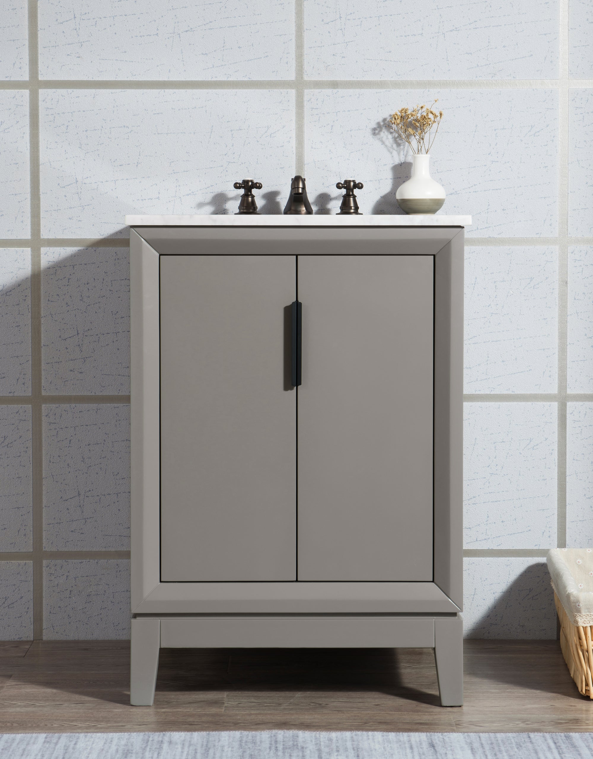 Water Creation | Elizabeth 24-Inch Single Sink Carrara White Marble Vanity In Cashmere Grey With Matching Mirror(s) | EL24CW03CG-R21000000