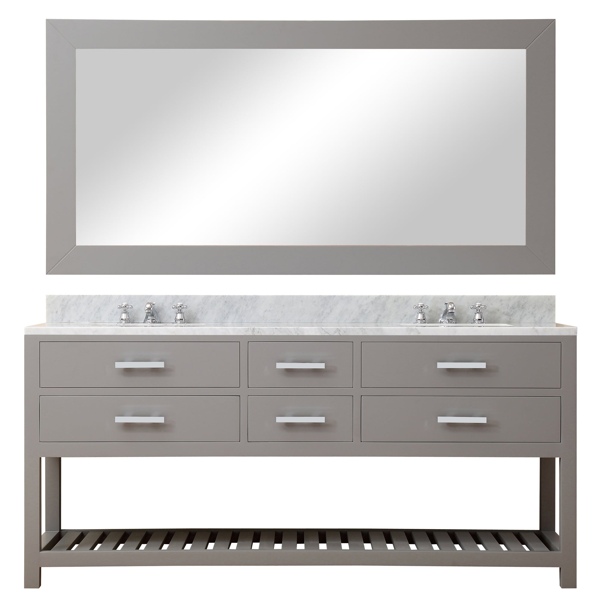 Water Creation | 72 Inch Cashmere Grey Double Sink Bathroom Vanity With Matching Framed Mirror And Faucet From The Madalyn Collection | MA72CW01CG-R72BX0901