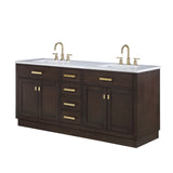Water Creation | Chestnut 72 In. Double Sink Carrara White Marble Countertop Vanity In Brown Oak with Grooseneck Faucets | CH72CW06BK-000BL1406