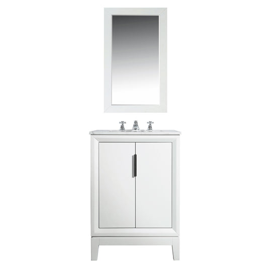 Water Creation | Elizabeth 24-Inch Single Sink Carrara White Marble Vanity In Pure White With Matching Mirror(s) and F2-0009-01-BX Lavatory Faucet(s) | EL24CW01PW-R21BX0901