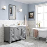 Water Creation | Queen 48-Inch Single Sink Quartz Carrara Vanity In Cashmere Grey With Matching Mirror(s) | QU48QZ01CG-Q21000000