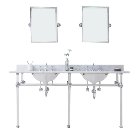 Water Creation | Empire 72 Inch Wide Double Wash Stand, P-Trap, Counter Top with Basin, F2-0013 Faucet and Mirror included in Chrome Finish | EP72E-0113