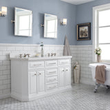 Water Creation | 60" Palace Collection Quartz Carrara Pure White Bathroom Vanity Set With Hardware, Mirror in Polished Nickel (PVD) Finish | PA60QZ05PW-E18000000