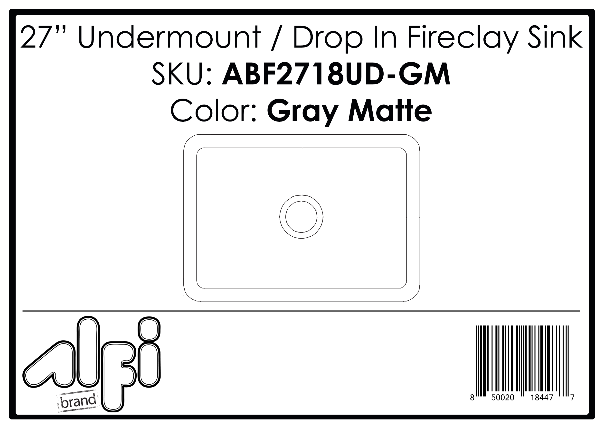 ALFI Brand - Gray Matte 27" x 18" Fireclay Undermount / Drop In Firelcay Kitchen Sink | ABF2718UD-GM