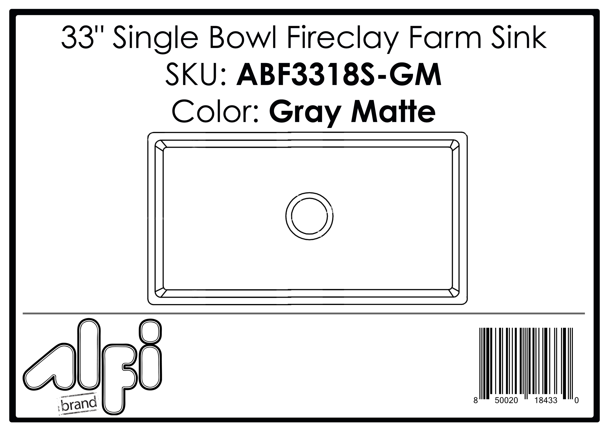 ALFI Brand - Gray Matte Smooth Apron 33" x 18" Single Bowl Fireclay Farm Sink | ABF3318S-GM