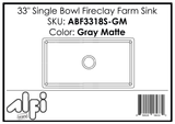 ALFI Brand - Gray Matte Smooth Apron 33" x 18" Single Bowl Fireclay Farm Sink | ABF3318S-GM