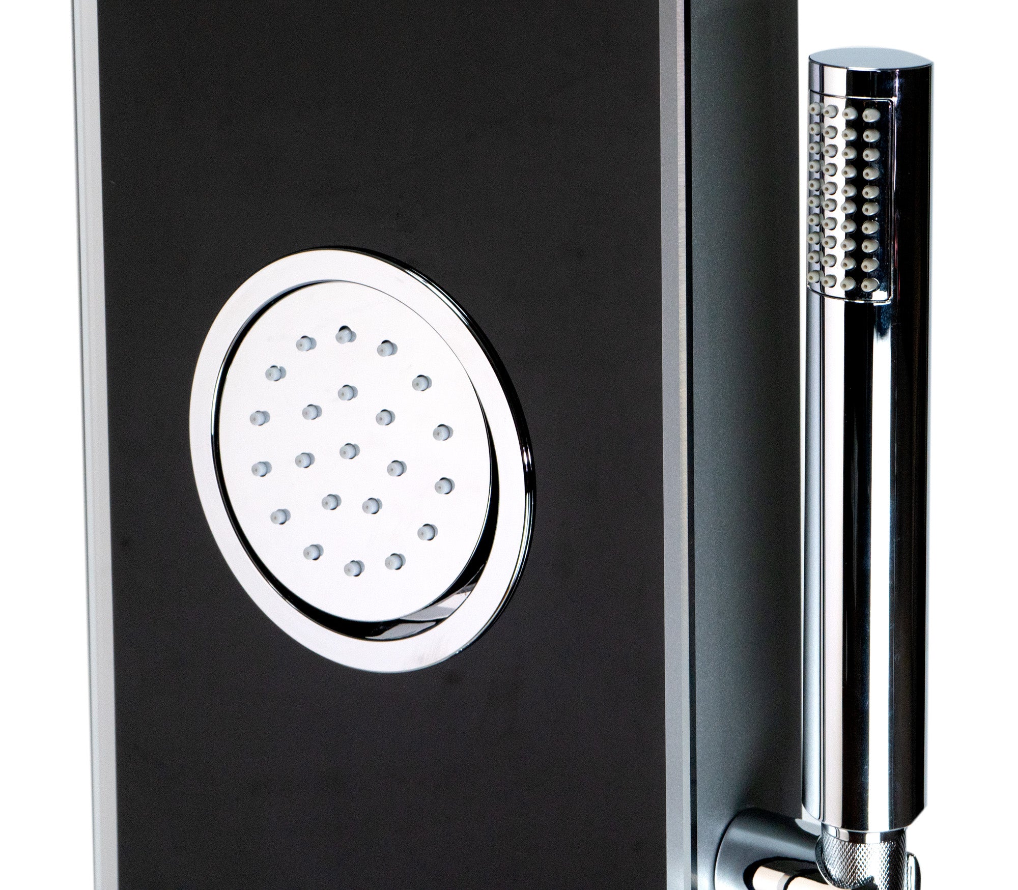 ALFI Brand - Black Glass Shower Panel with 2 Body Sprays and Rain Shower Head | ABSP55B