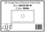 ALFI Brand - 33" White Thin Wall Single Bowl Smooth Apron Fireclay Kitchen Farm Sink | ABF3318S-W