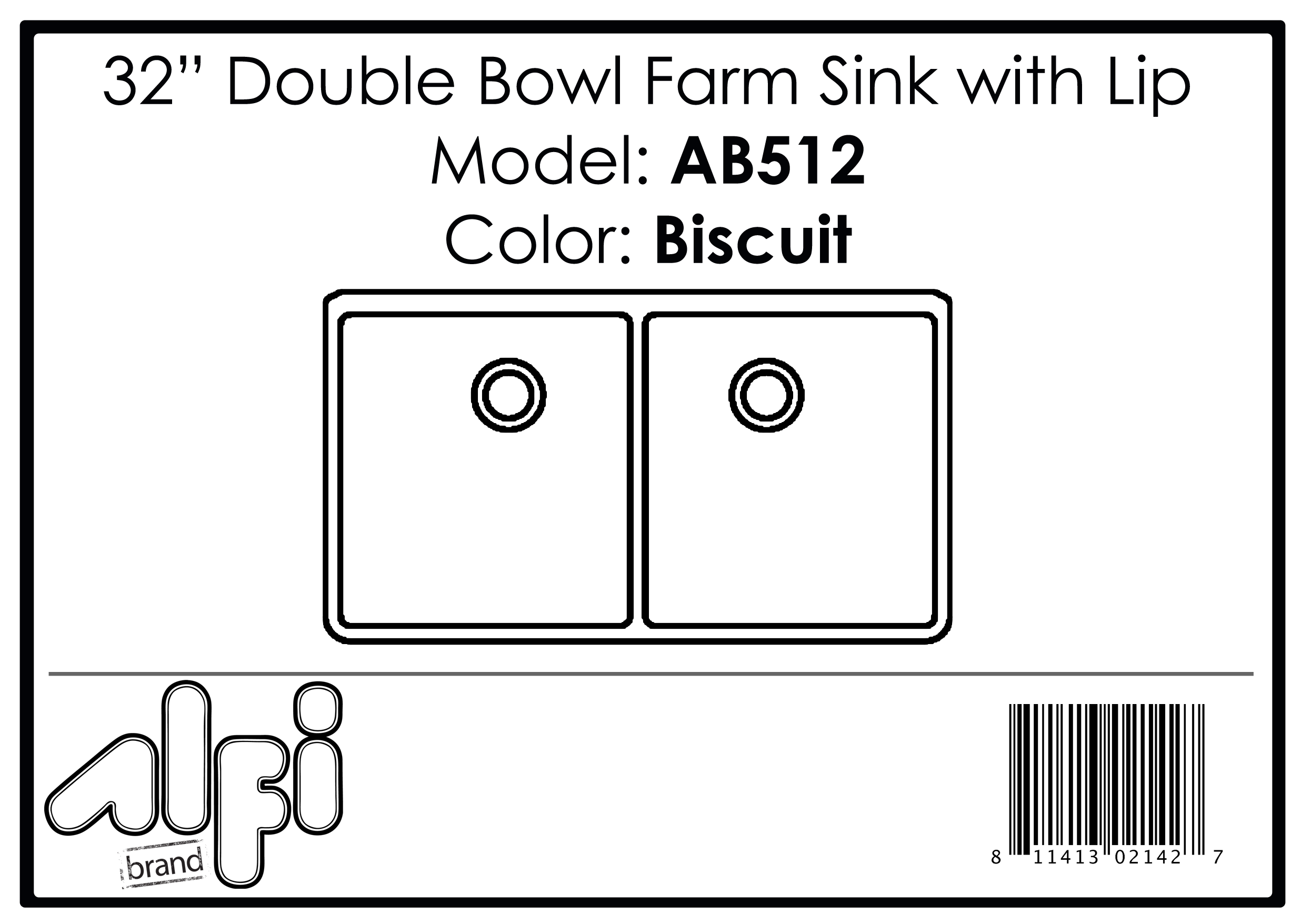 ALFI Brand - Biscuit 32" Double Bowl Lip Apron Fireclay Farmhouse Kitchen Sink with 1 3/4" Lip | AB512-B