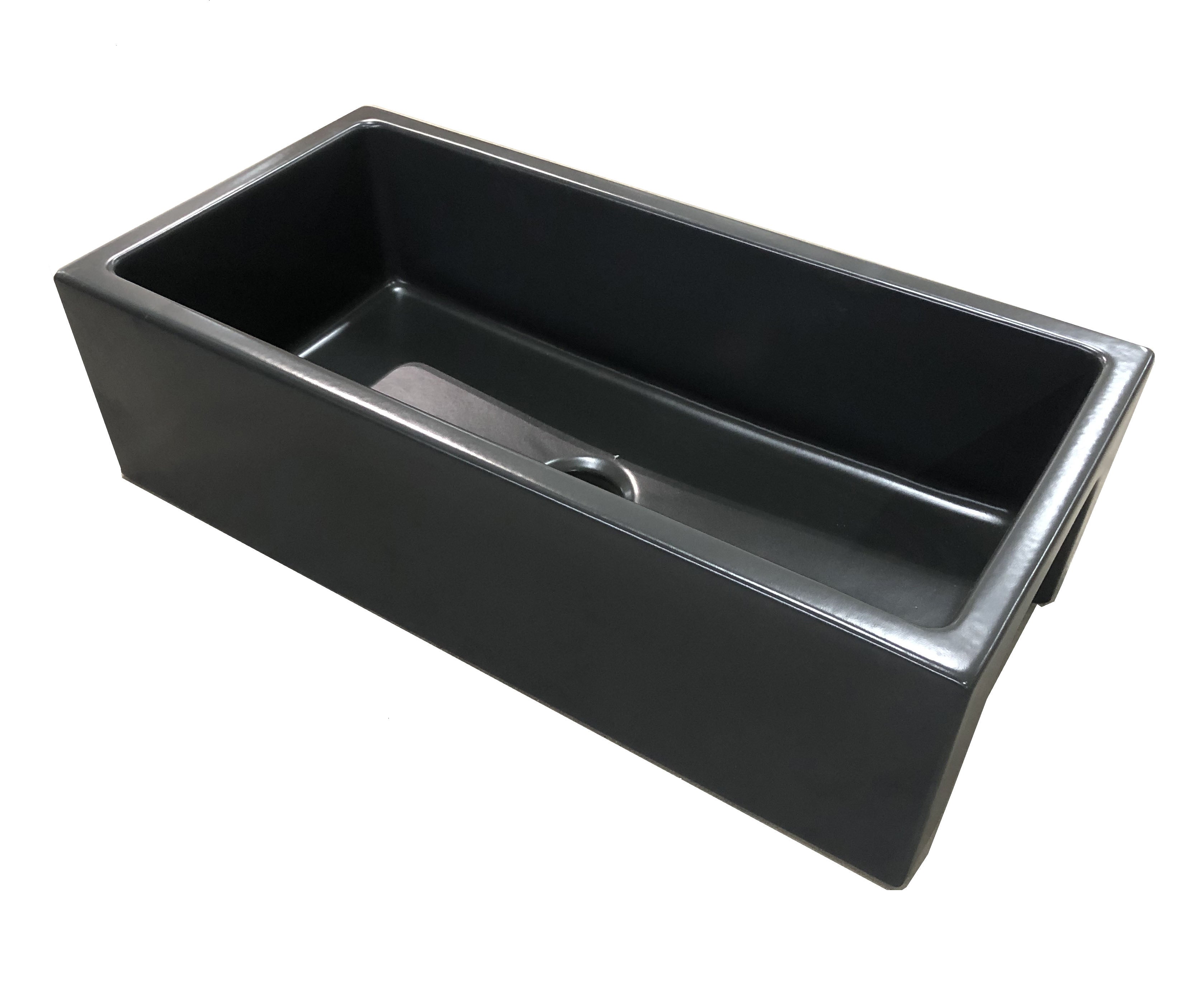 ALFI Brand - 36" Black Matte Reversible Smooth / Fluted Single Bowl Fireclay Farm Sink | AB3618HS-BM