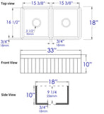 ALFI Brand - Black Matte Smooth Apron 33" x 18" Double Bowl Fireclay Farm Sink | ABF3318D-BM