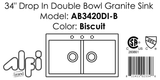 ALFI Brand - Biscuit 34" Drop-In Double Bowl Granite Composite Kitchen Sink | AB3420DI-B