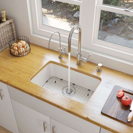 ALFI Brand - 24 inch White Single Bowl Fireclay Undermount Kitchen Sink | AB503UM-W